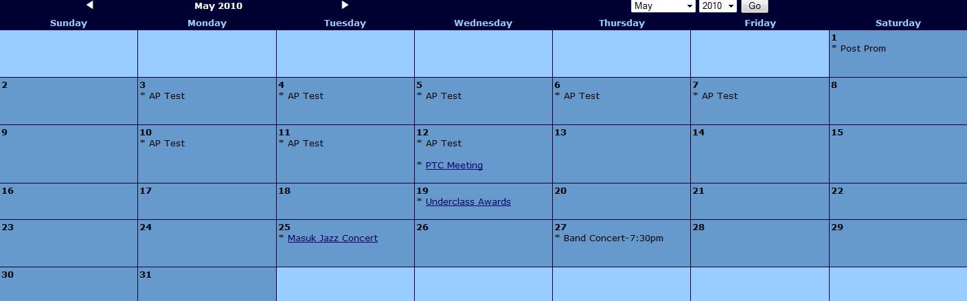 Calendar An image of the May 2010 Masuk High School calendar