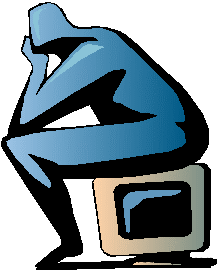 An image of "The Thinker" sitting atop a computer